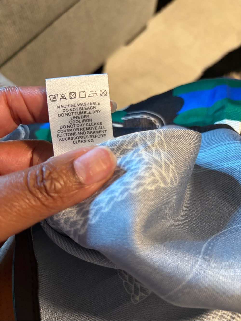 Women's Blue & Black Printed Dress Shirt - Picture 4 of 5